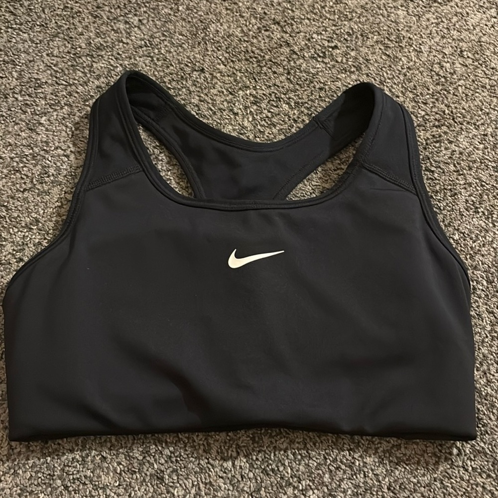 Nike Women's Black Sports Bra with White Nike Logo